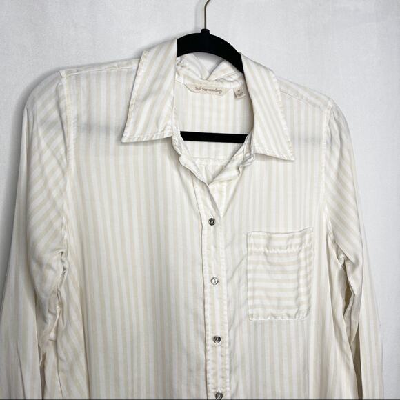 SOFT SURROUNDINGS / Lorimer white & cream striped tunic button down shirt / M - Picture 3 of 8